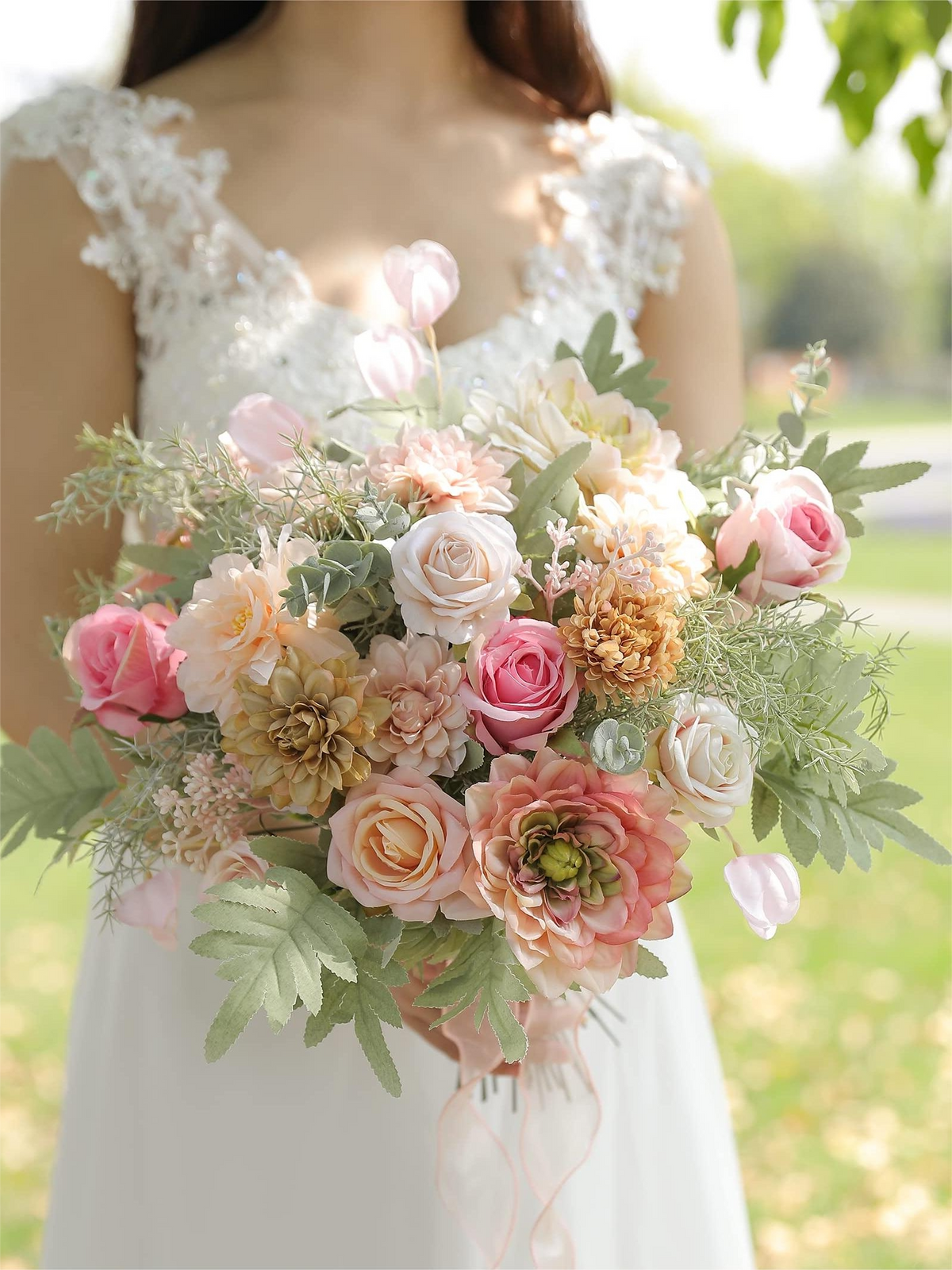 Pink Fake Floral Artificial Flowers DIY Wedding Bouquet Box Set HH1607