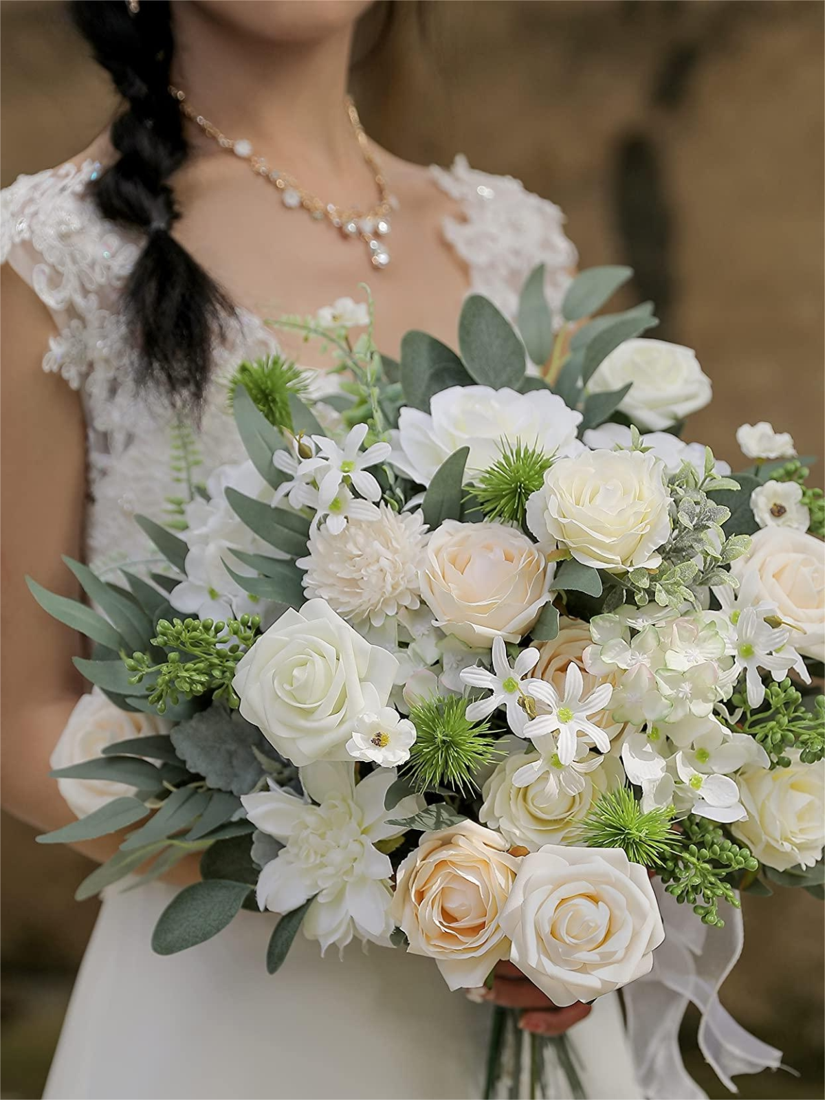 White Cream Fake Floral Artificial Flowers DIY Wedding Bouquet Box Set HH1530