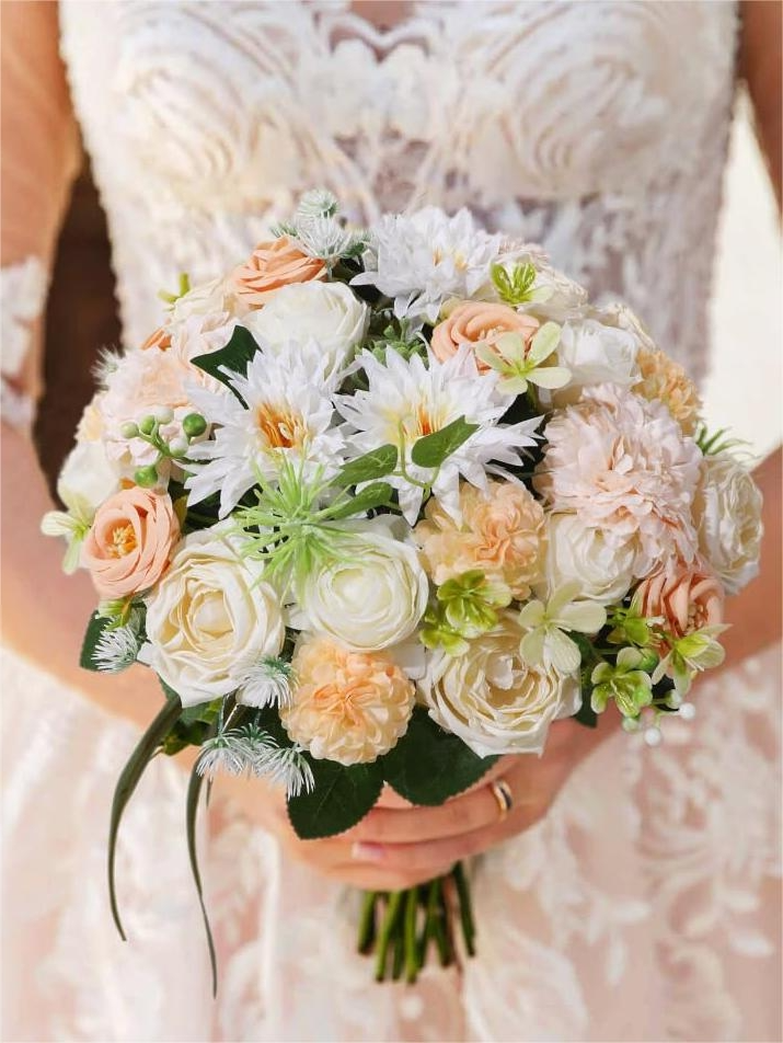 White Fake Floral Artificial Flowers DIY Wedding Bouquet Box Set HH6006