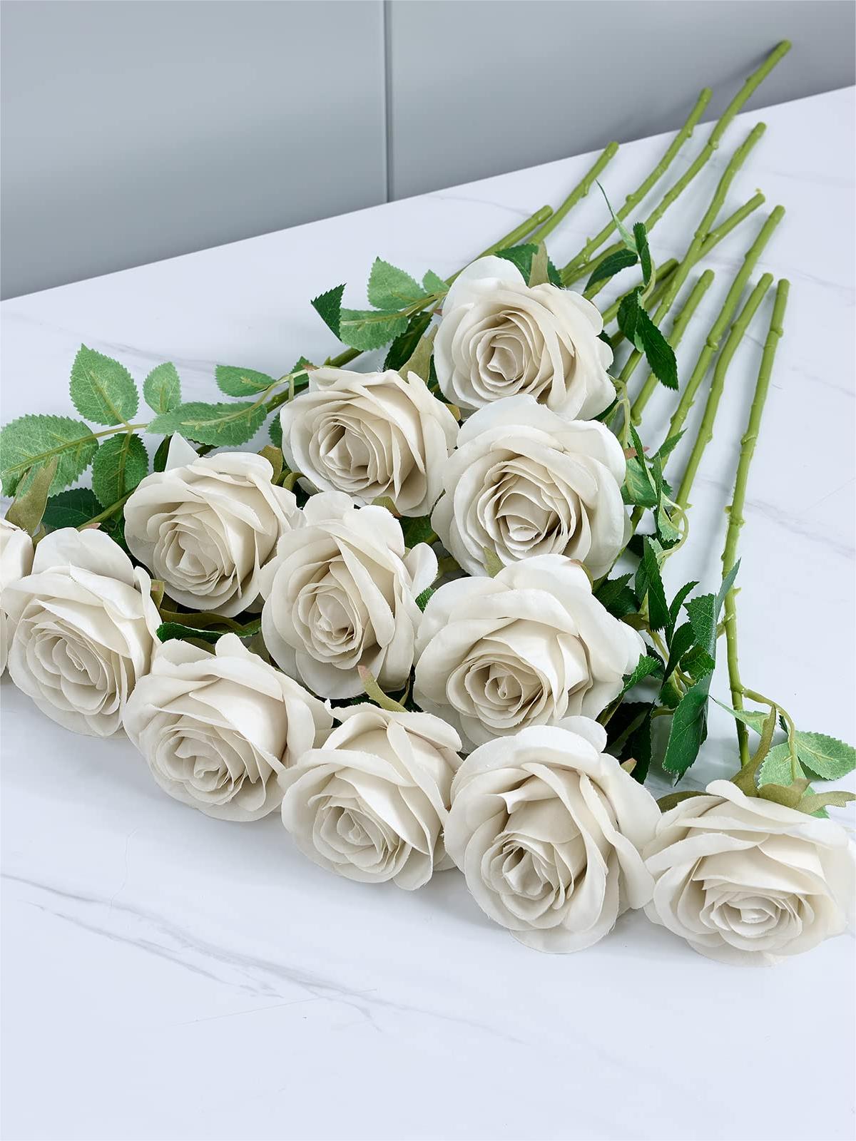 White Gray Artificial Rose Flowers With Long Stems Wedding Bouquet Centerpieces Decorations HH8041