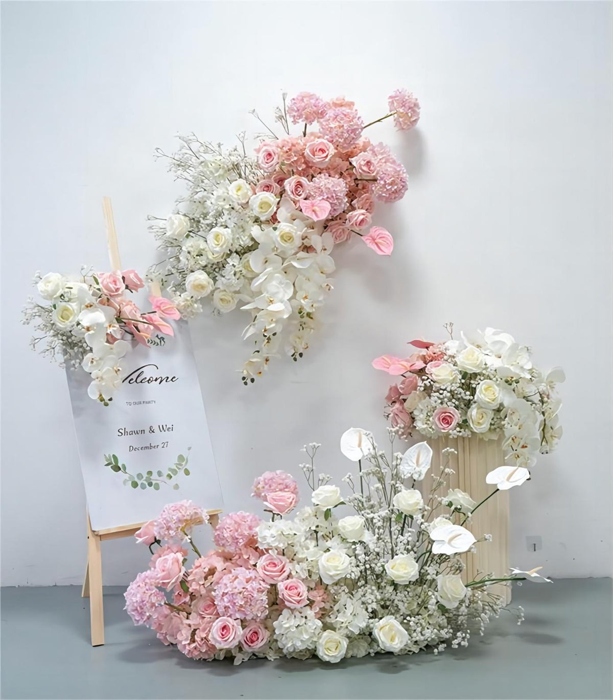 White Pink Hydrangea Rose Artificial Flower Wedding Party Birthday Backdrop Decor CH9314-48