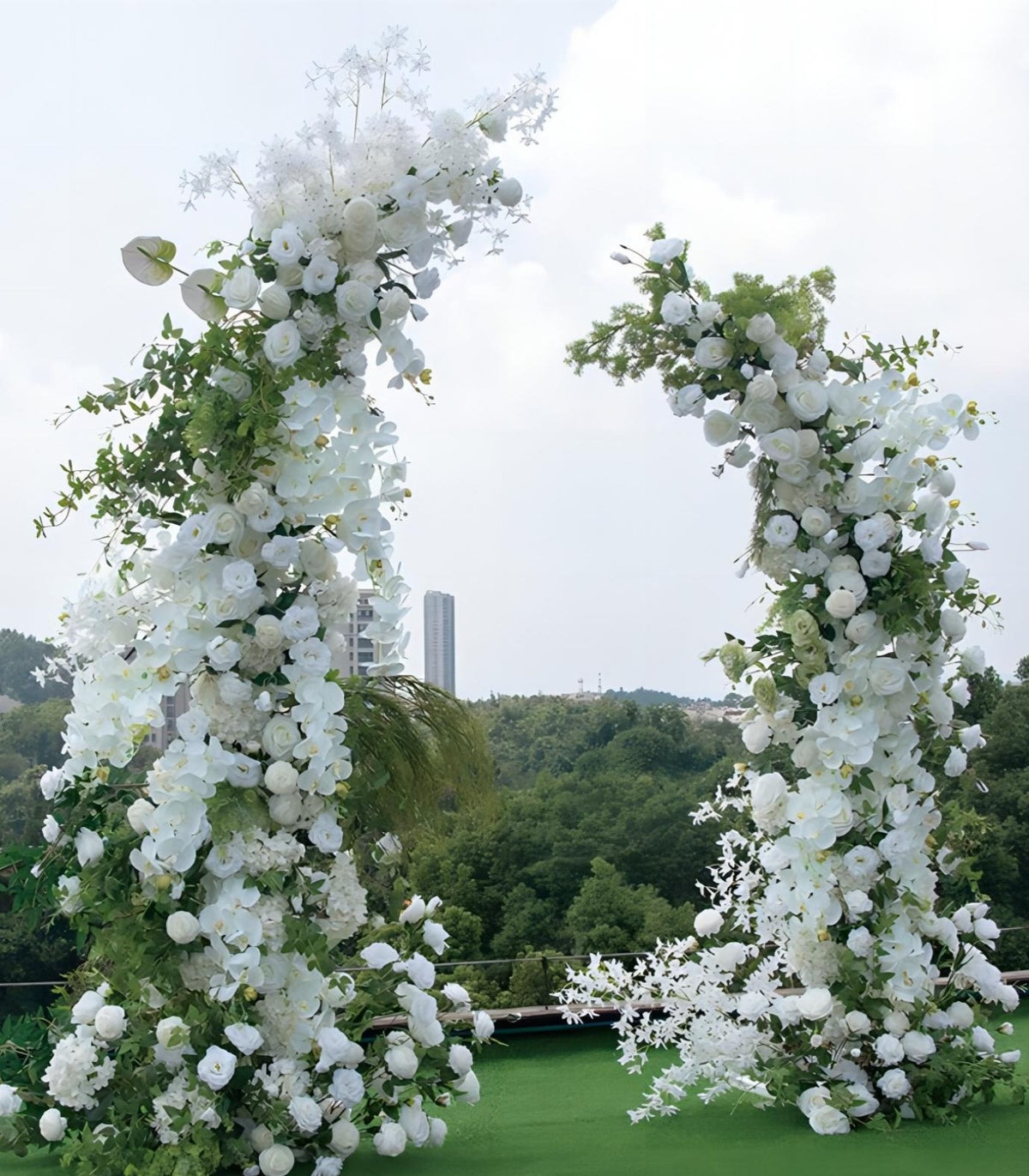 Horn Arch White Green Phalaenopsis Peony Artificial Flower Wedding Party Birthday Backdrop Decor CH9686-4