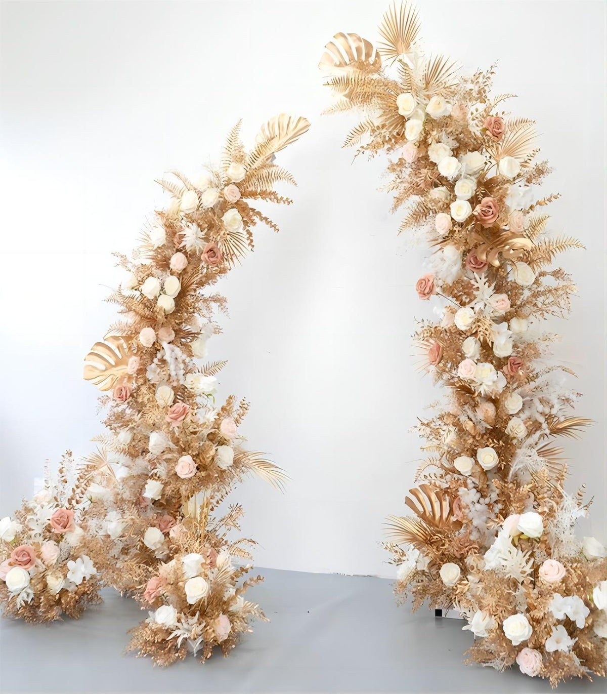 Horn Arch Gold Ivory Rose Eucalyptus Artificial Flower Wedding Party Birthday Backdrop Decor CH9621