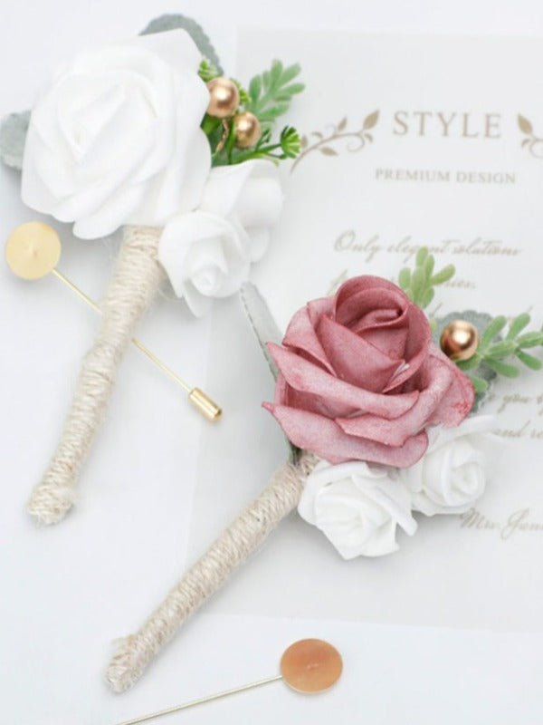 Dusty Rose & White Artificial Flower Wedding Bridal Bouquets LH6002