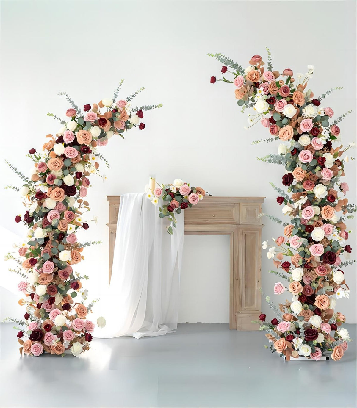 Horn Arch Cameo Rose Camellia Artificial Flower & High Low Arch Wedding Party Birthday Backdrop Decor CH9698-31