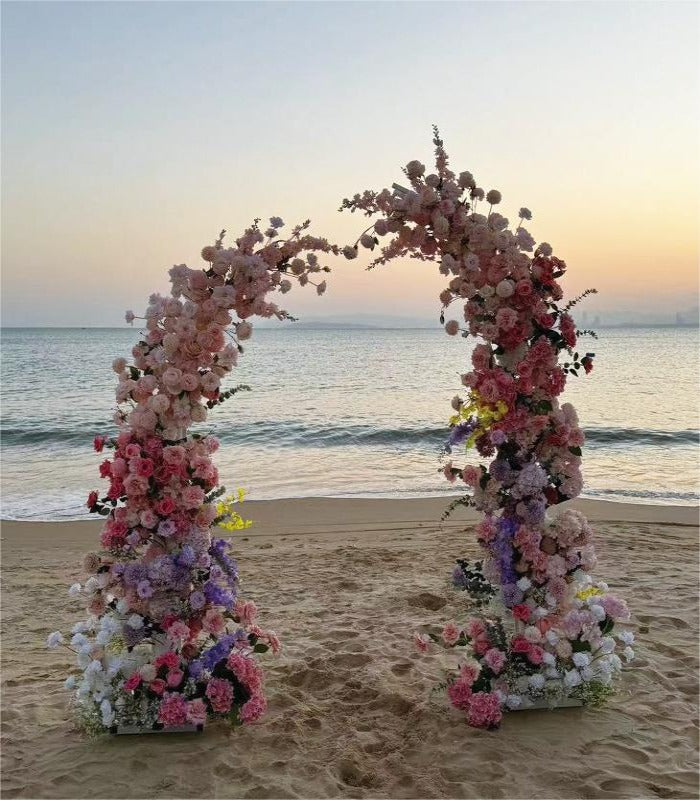 Horn Arch Pink Purple Rose Artificial Flower Wedding Party Birthday Backdrop Decor CH4133