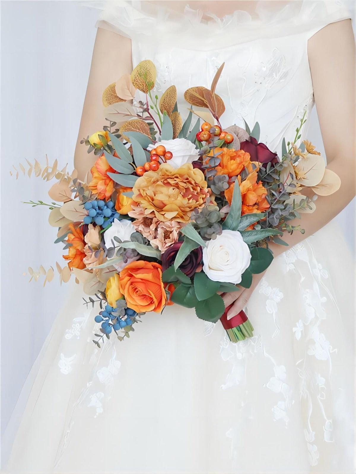 Burgundy & White Artificial Flower Wedding Bridal Bouquets SP7049