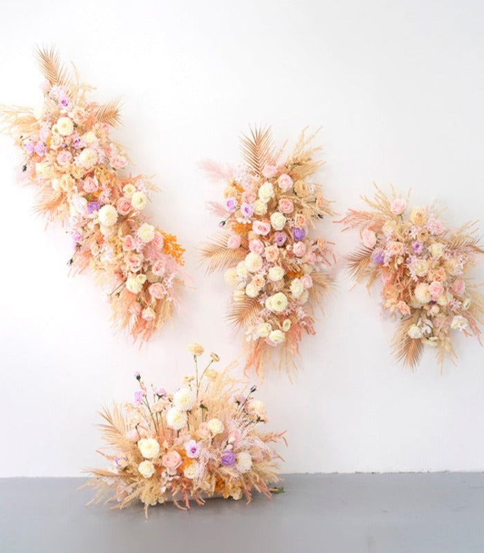 Gold Leaf Pink Rose Artificial Flower Wedding Party Birthday Backdrop Decor CH4430
