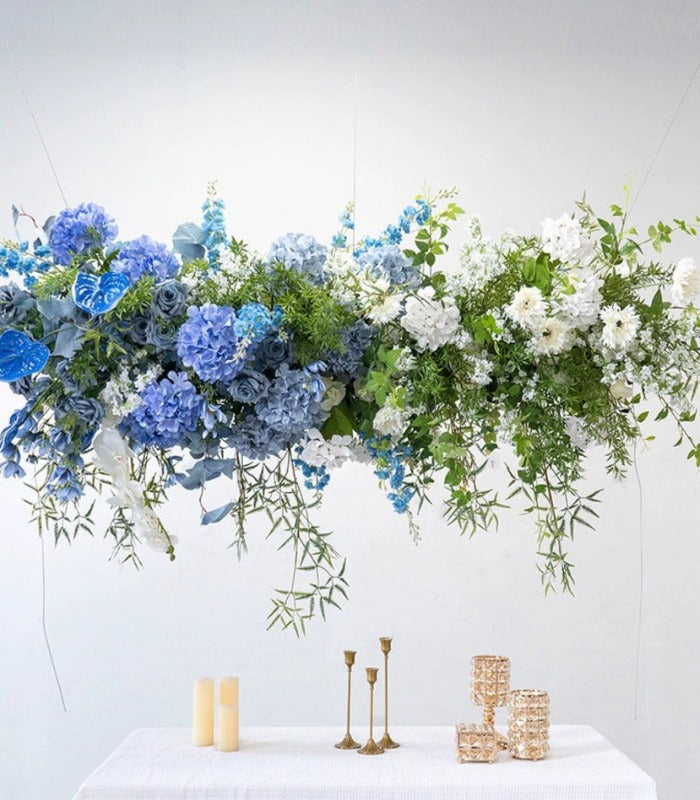 Blue White Hydrangea Palm Artificial Flower Wedding Party Birthday Backdrop Decor CH4428