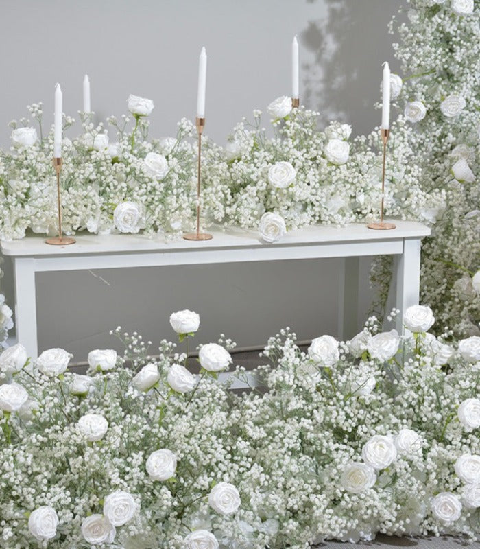 White Rose Gypsophila Artificial Flower Wedding Party Birthday Proposal Backdrop Decor CH7001