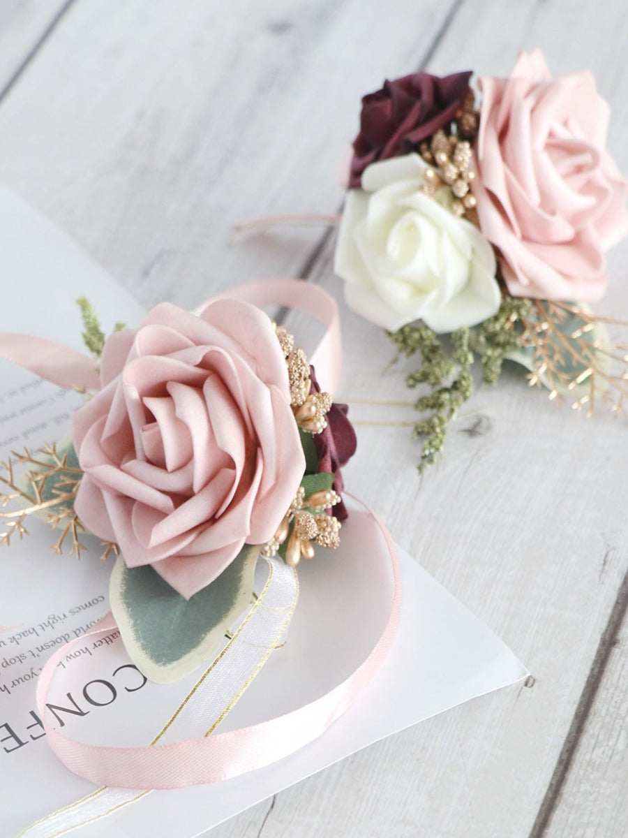 Pink Artificial Flower Wrist Corsages Wedding Boutonnieres WH9001