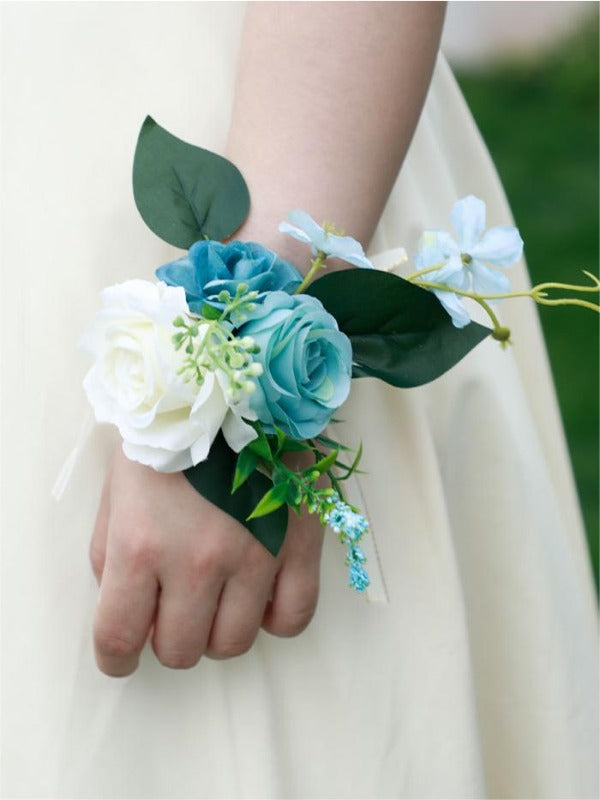White Blue Artificial Flower Wrist Corsages SP1913