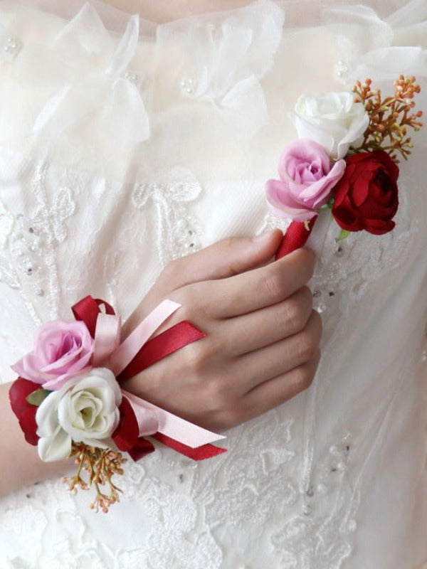 White Red Pink Artificial Flower Wrist Corsages Wedding Boutonnieres WH9040