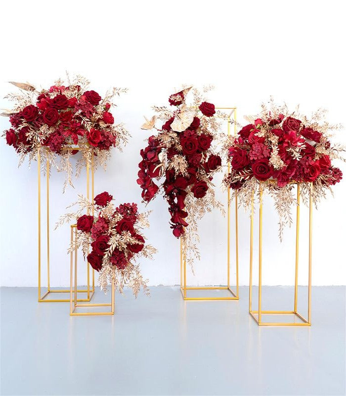 Red Rose Gold Leaf Artificial Flower Table Centerpiece Wedding Party Birthday Backdrop Decor CH4006
