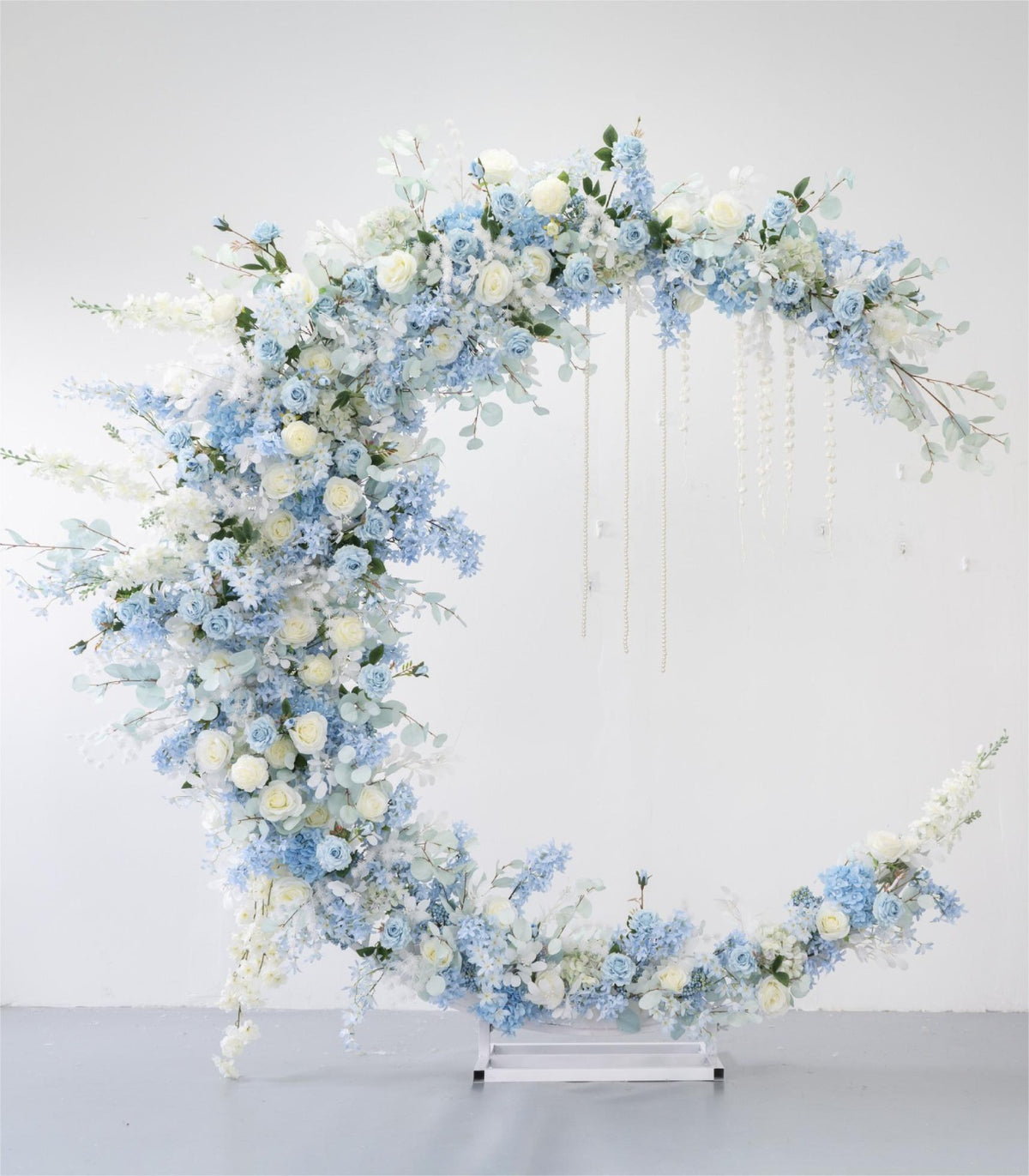 White Blue Orchid Rose Artificial Flower & Moon Arch Wedding Party Birthday Proposal Backdrop Decor CH9634-5
