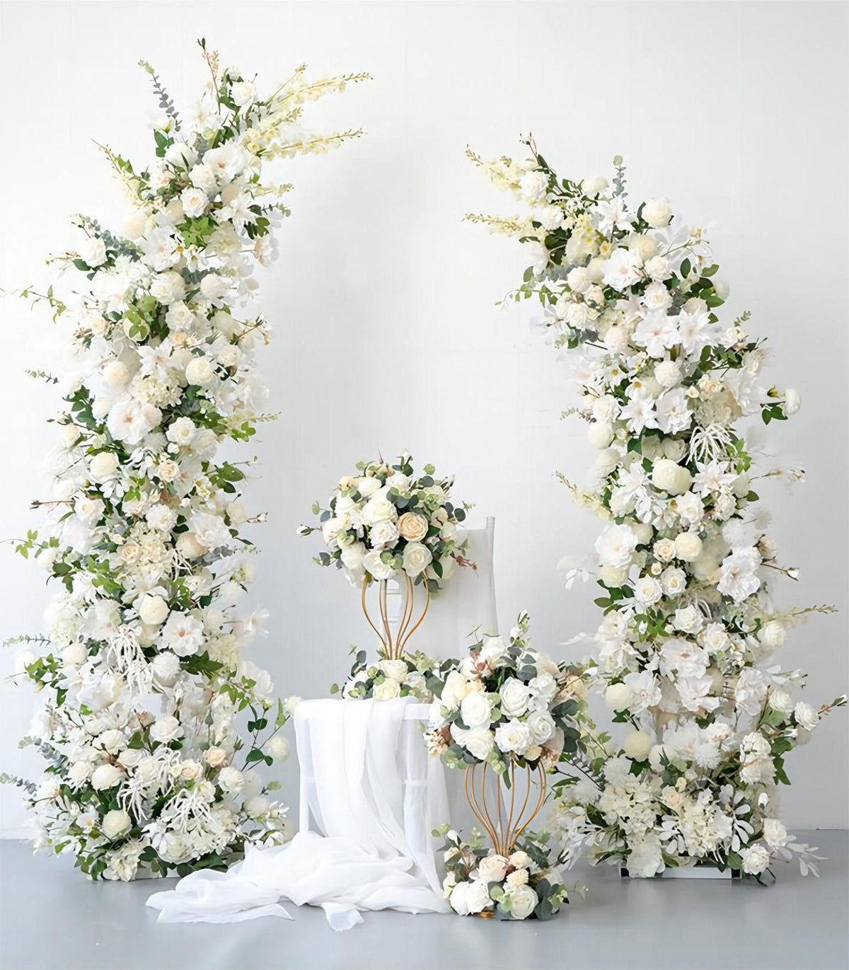 Horn Arch White Green Lily Rose Artificial Flower Wedding Party Birthday Backdrop Decor CH9686-9