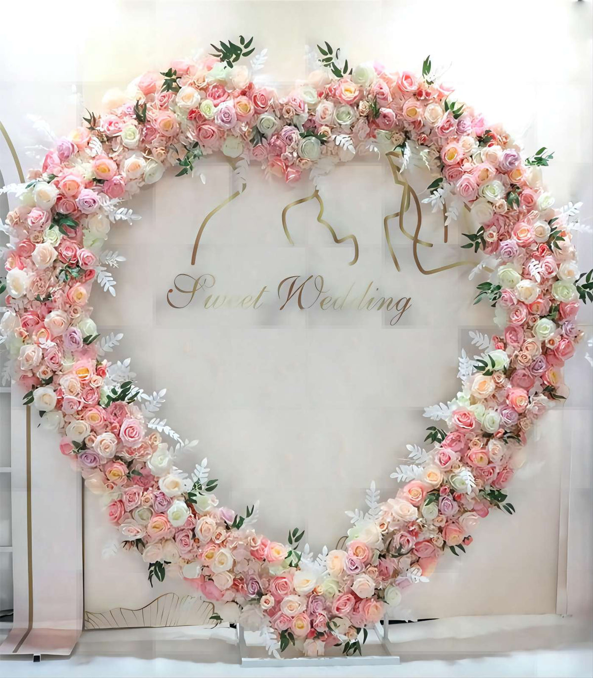35cm Pink Rose Artificial Flower Rose Peony & Heart Arch Wedding Party Birthday Backdrop Decor CH9727-2