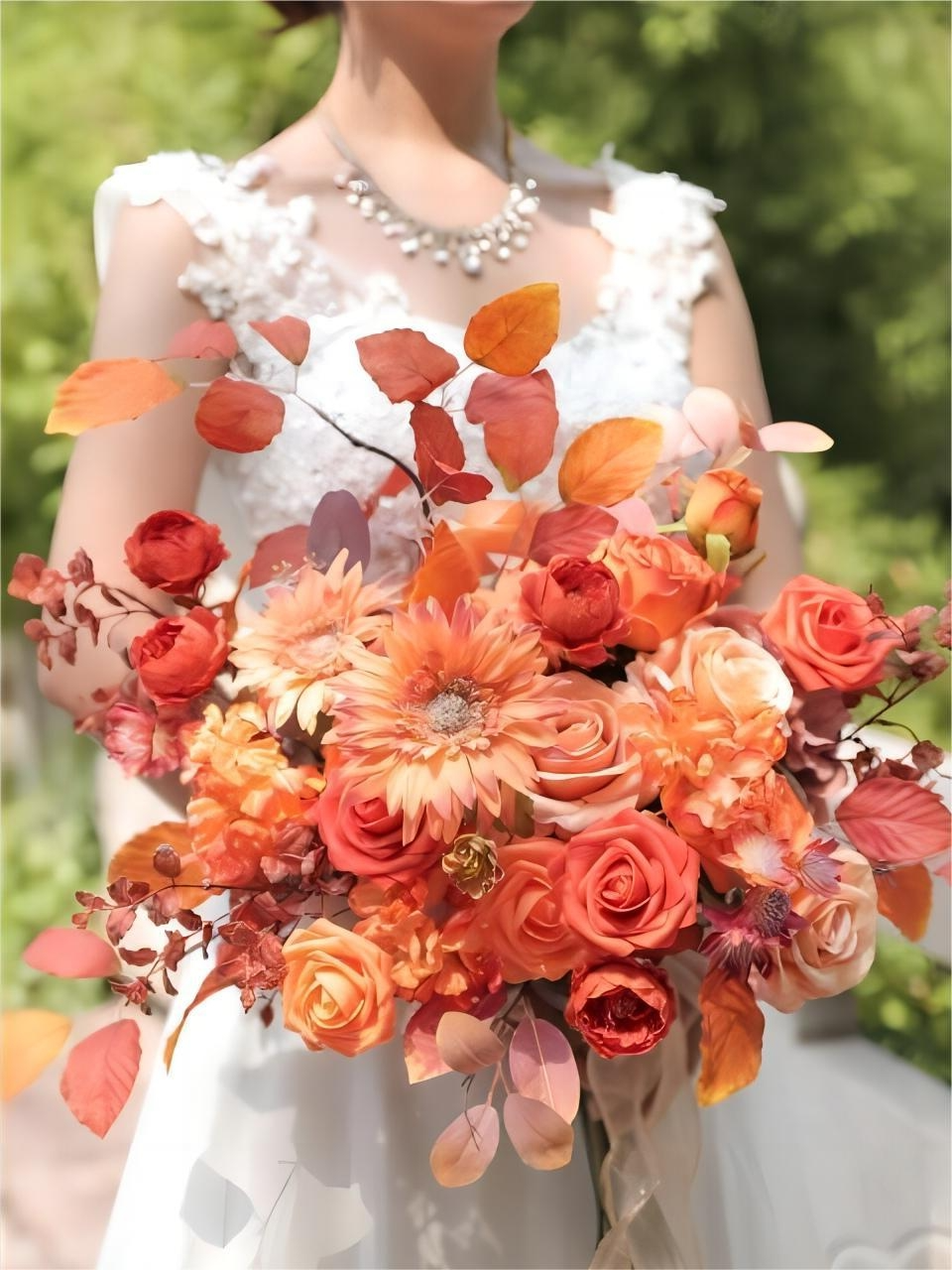 Orange Fake Floral Artificial Flowers DIY Wedding Bouquet Box Set HH1510