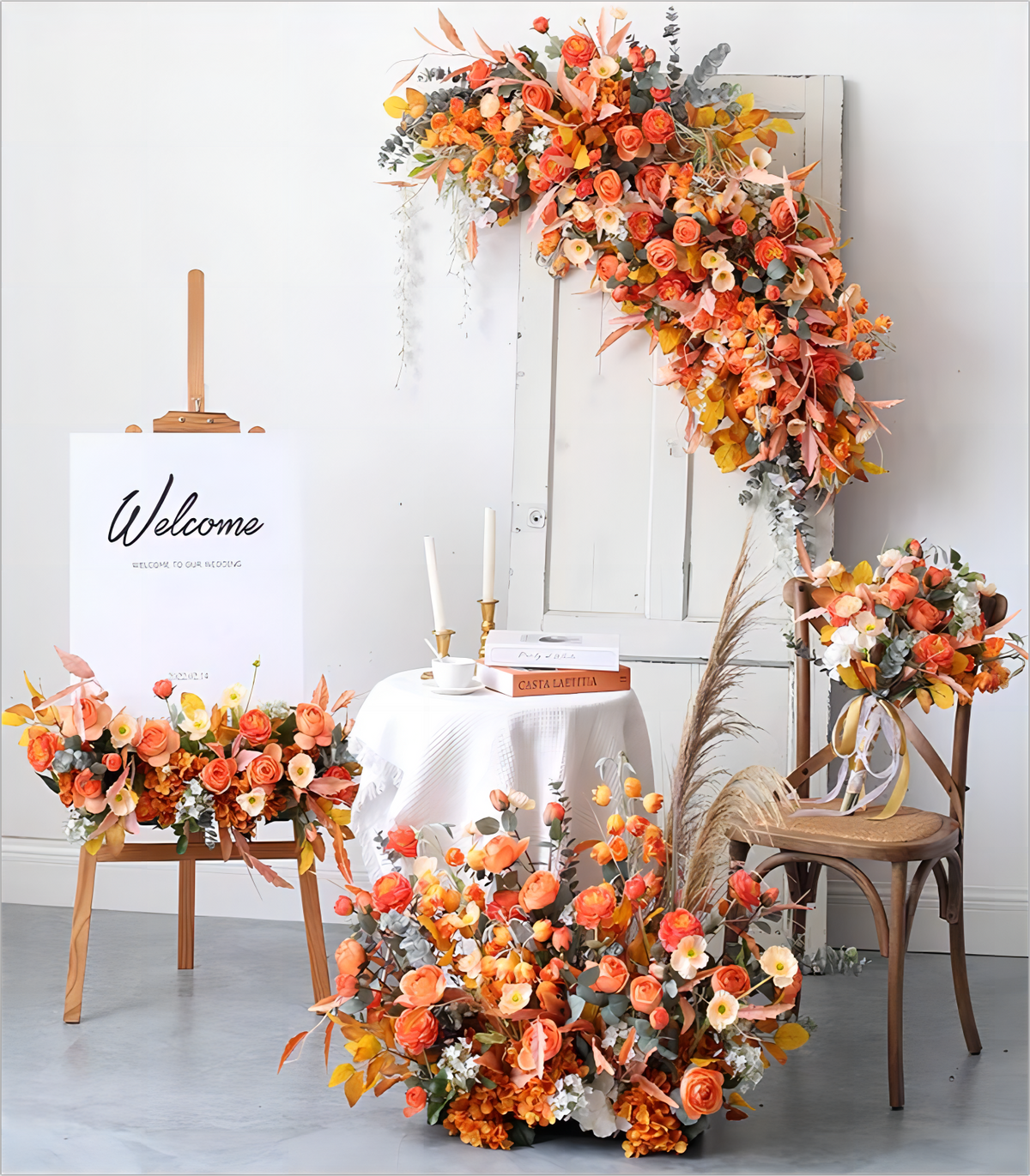 Sunset Terracotta Poppy Peony Artificial Flower Arrangement Row Wedding Party Birthday Backdrop Decor CH5024