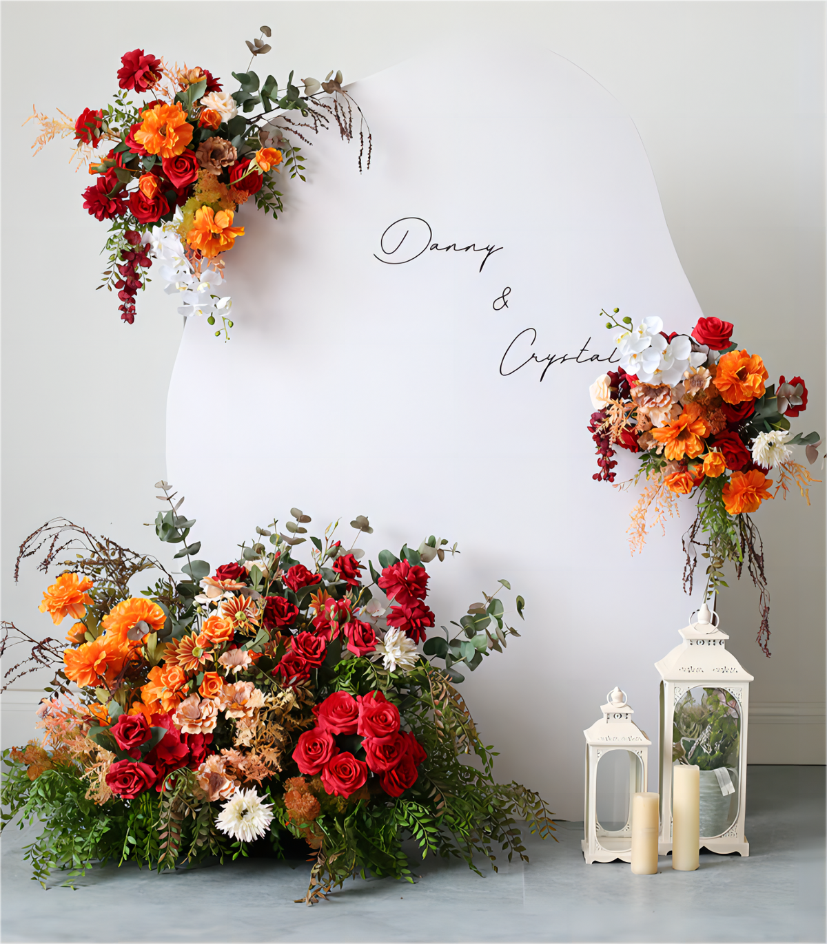 Orange Red Cornflower Rose Artificial Flower Arrangement Row Wedding Party Birthday Backdrop Decor CH5022