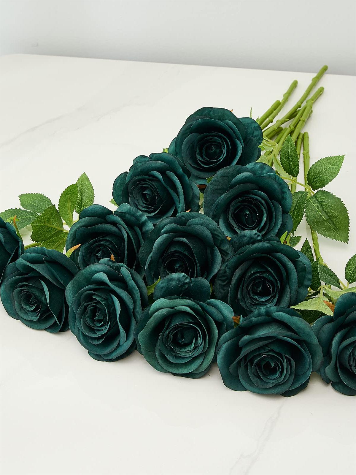 Dark Green Artificial Rose Flowers With Long Stems Wedding Bouquet Centerpieces Decorations HH8044