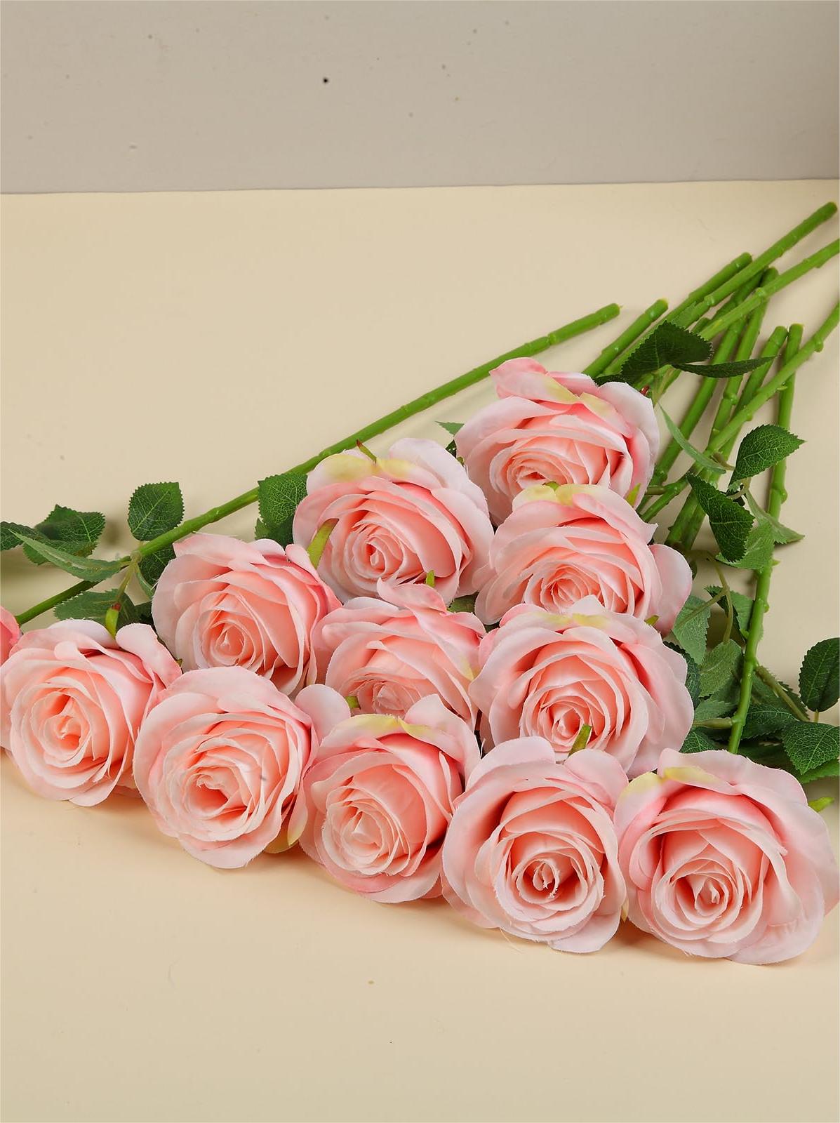 Blush Artificial Rose Flowers With Long Stems Wedding Bouquet Centerpieces Decorations HH8045