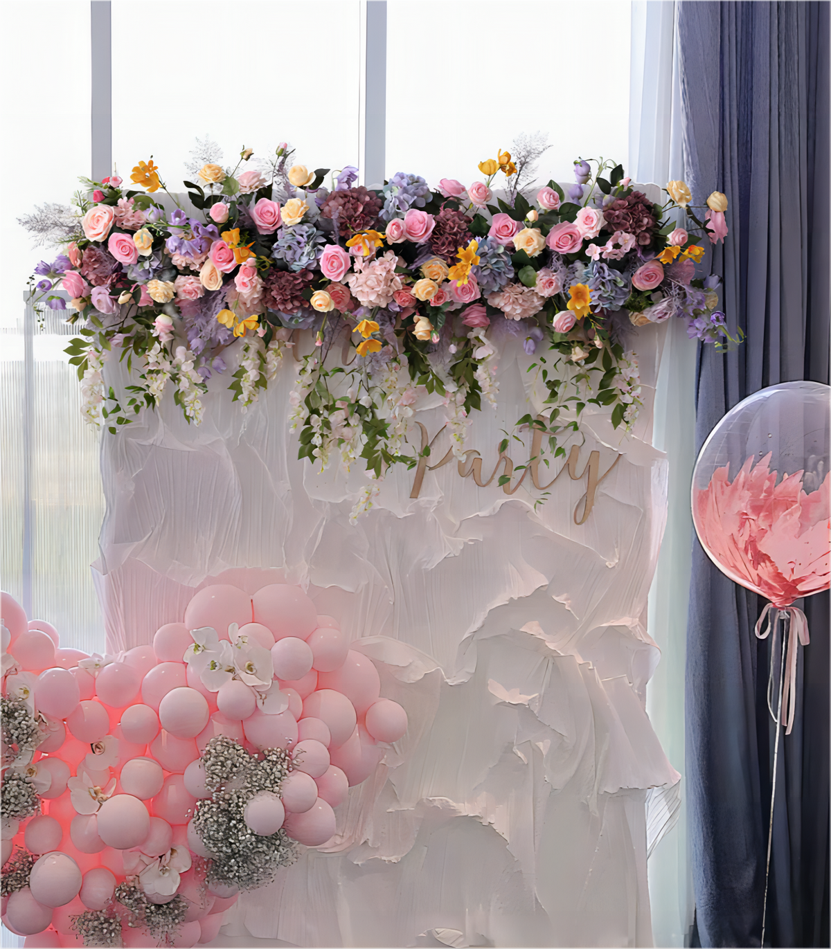 Pink Hydrangea Rose Artificial Flower Arrangement Row Wedding Party Birthday Backdrop Decor CH5042