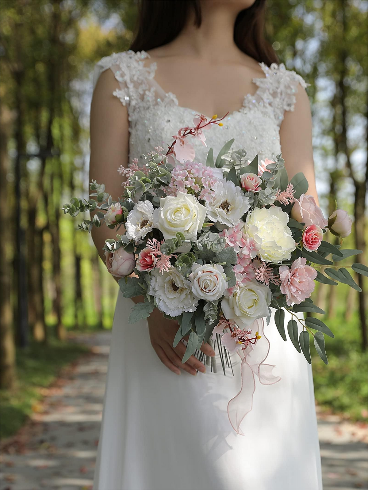 Pink White Fake Floral Artificial Flowers DIY Wedding Bouquet Box Set HH1533