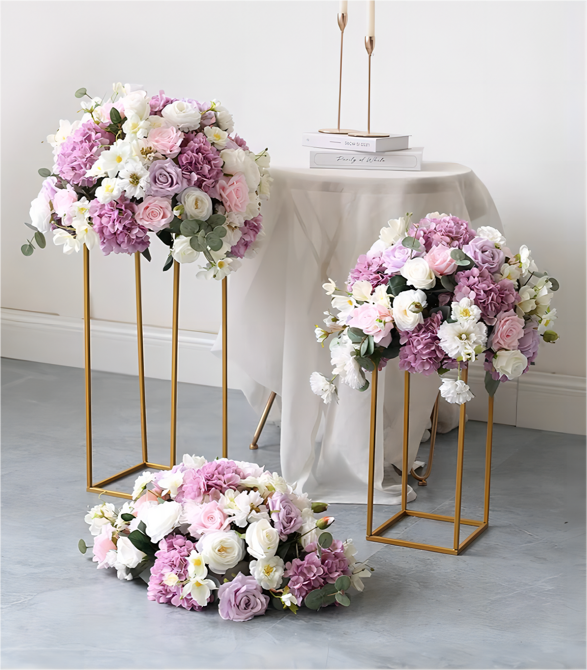 50cm White Purple Hydrangea Rose Artificial Flower Arrangement Row Wedding Party Birthday Backdrop Decor CH5033