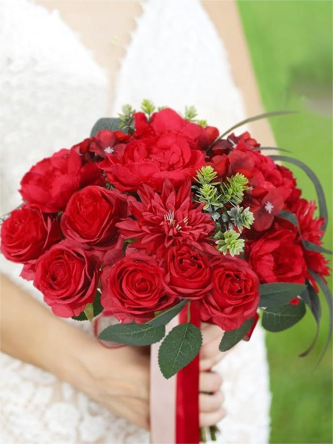 Red Fake Floral Artificial Flowers DIY Wedding Bouquet Box Set HH6003