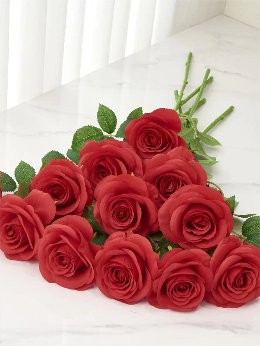 Red Artificial Rose Flowers With Long Stems Wedding Bouquet Centerpieces Decorations HH8047