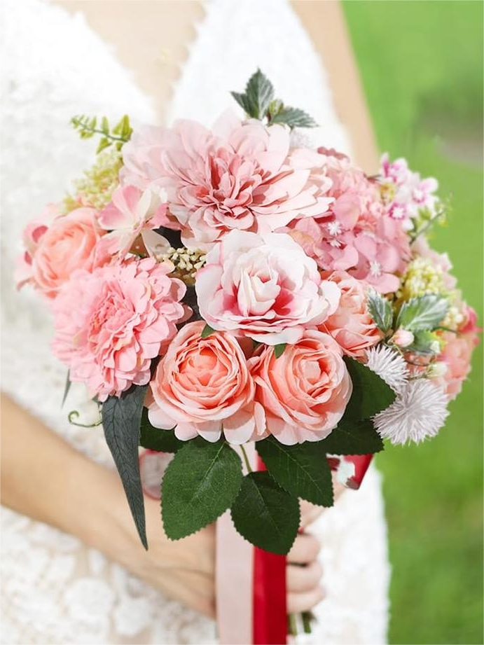 Blush Fake Floral Artificial Flowers DIY Wedding Bouquet Box Set HH6002