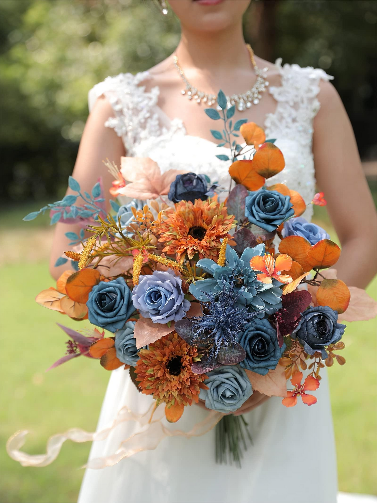 Orange Fake Floral Artificial Flowers DIY Wedding Bouquet Box Set HH1534