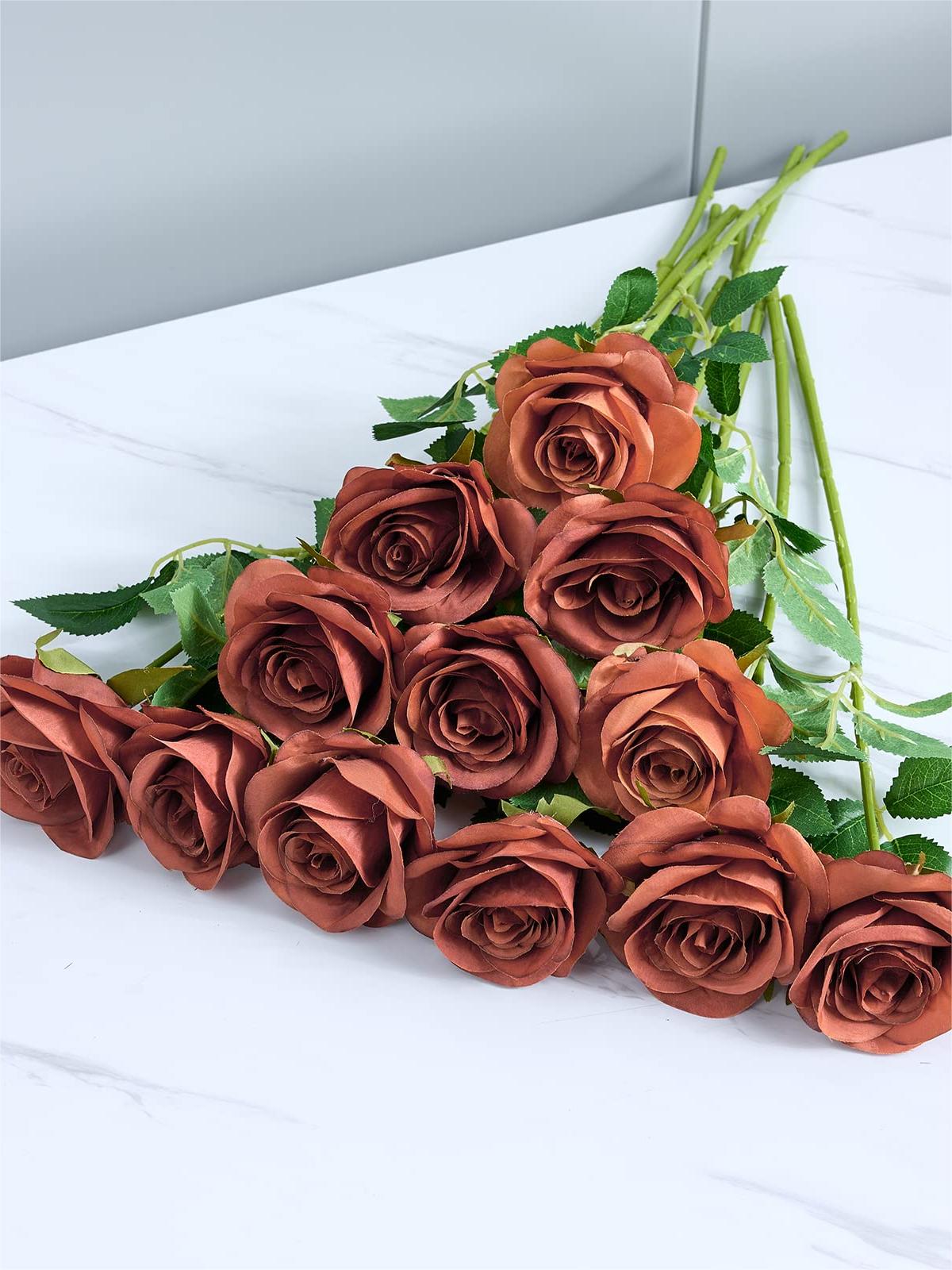 Coffee Artificial Rose Flowers With Long Stems Wedding Bouquet Centerpieces Decorations HH8048
