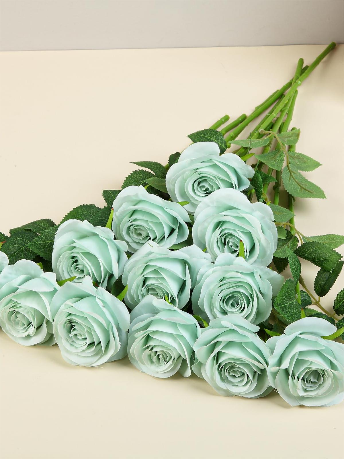 Mint Green Artificial Rose Flowers With Long Stems Wedding Bouquet Centerpieces Decorations HH8049
