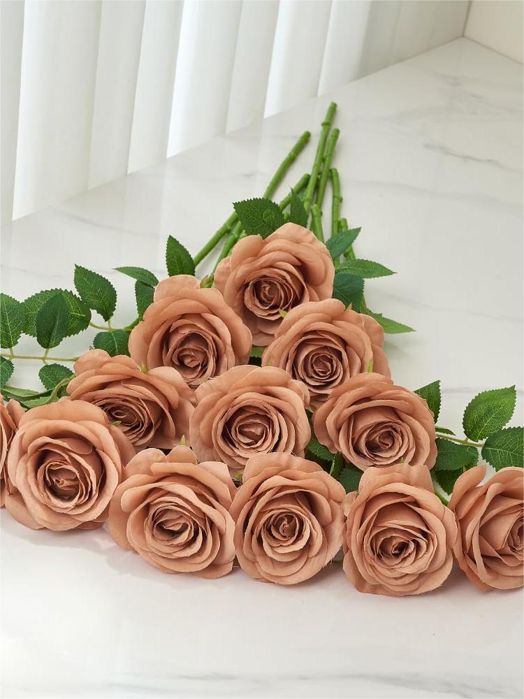 Brown Artificial Rose Flowers With Long Stems Wedding Bouquet Centerpieces Decorations HH8050