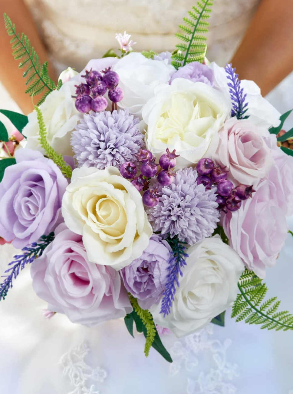 Purple Pink Fake Floral Artificial Flowers DIY Wedding Bouquet Box Set HH8019