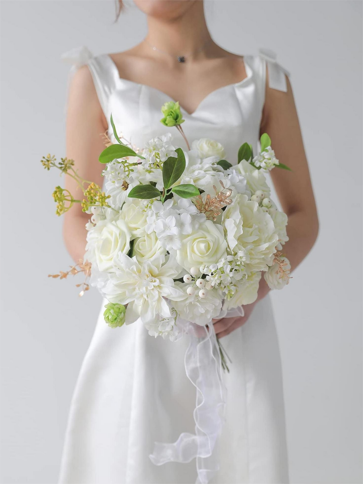 White Fake Floral Artificial Flowers DIY Wedding Bouquet Box Set HH1515