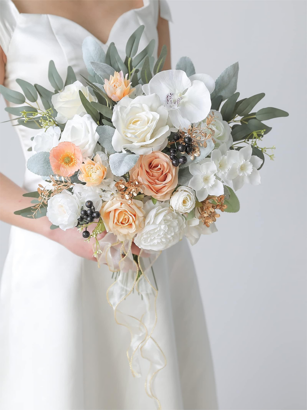 White Fake Floral Artificial Flowers DIY Wedding Bouquet Box Set HH1536