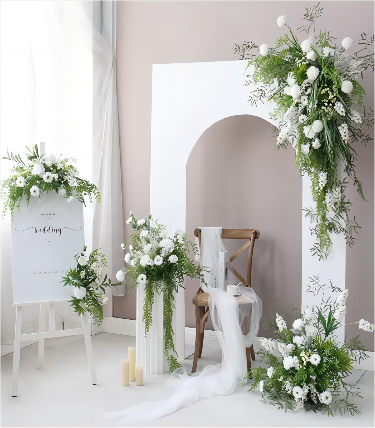 White Green Marigold Delphinium Artificial Flower Arrangement Row Wedding Party Birthday Backdrop Decor CH5016