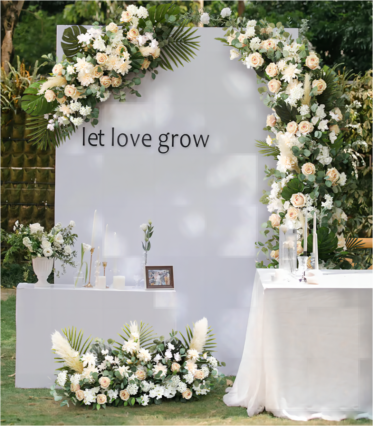 White Champagne Hydrangea Rose Artificial Flower Arrangement Row Wedding Party Birthday Backdrop Decor CH5012