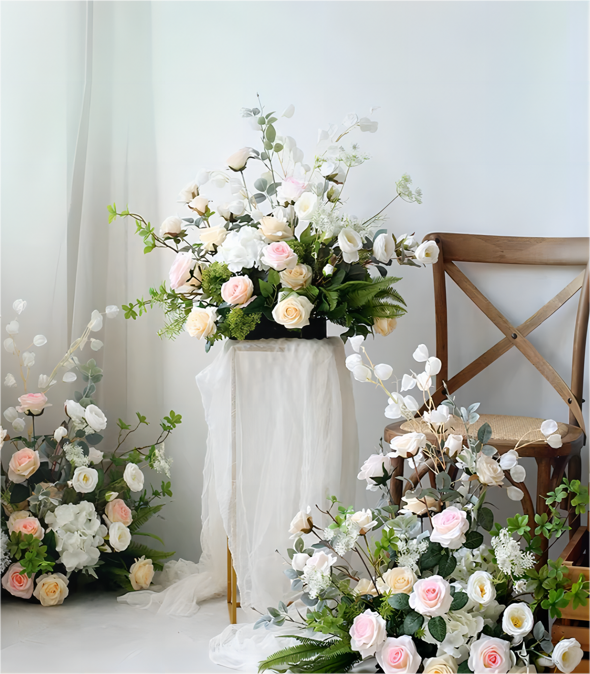 White Blush Hydrangea Rose Artificial Flower Arrangement Row Wedding Party Birthday Backdrop Decor CH5018