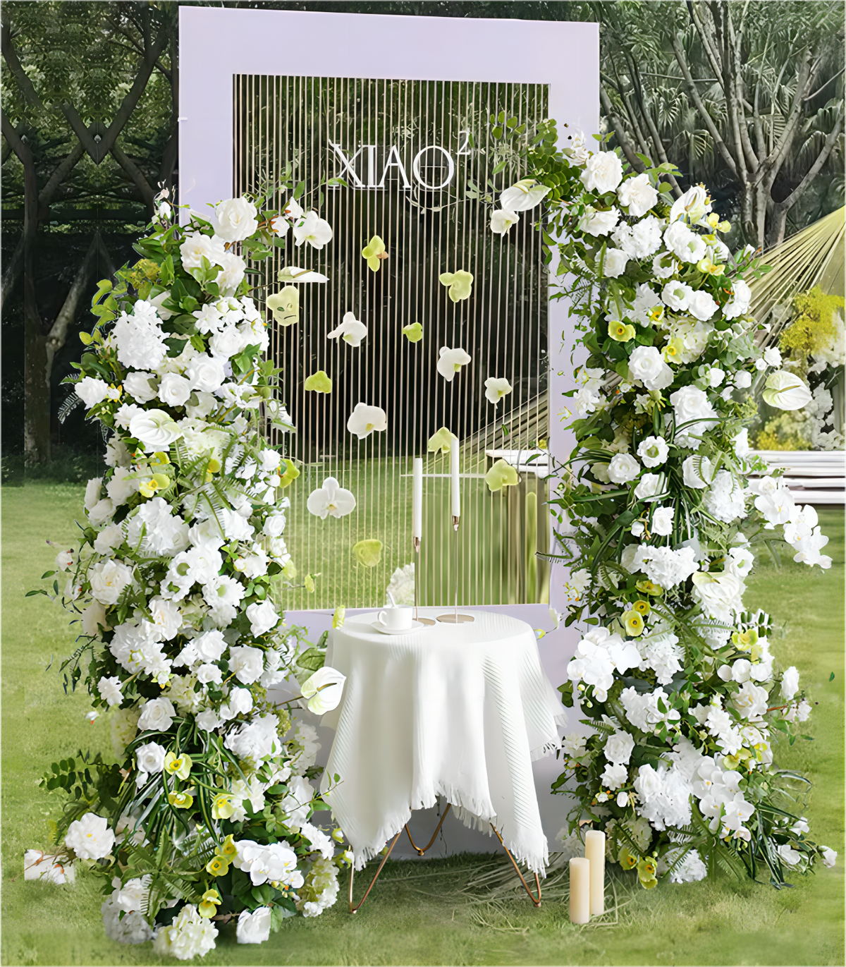 Horn Arch White Green Peony Hydrangea Artificial Flower Arrangement Row Wedding Party Birthday Backdrop Decor CH5006