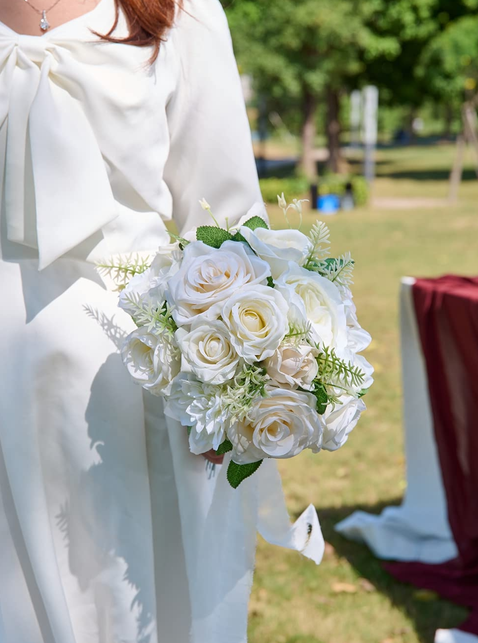 White Fake Floral Artificial Flowers DIY Wedding Bouquet Box Set HH8020