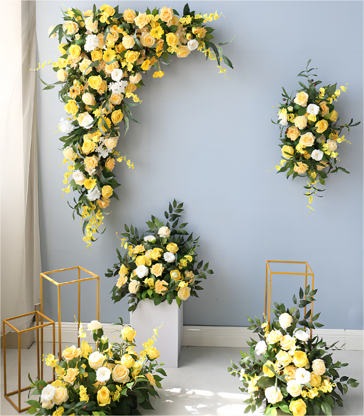 Yellow Rose Orchid Artificial Flower Arrangement Row Wedding Party Birthday Backdrop Decor CH5027