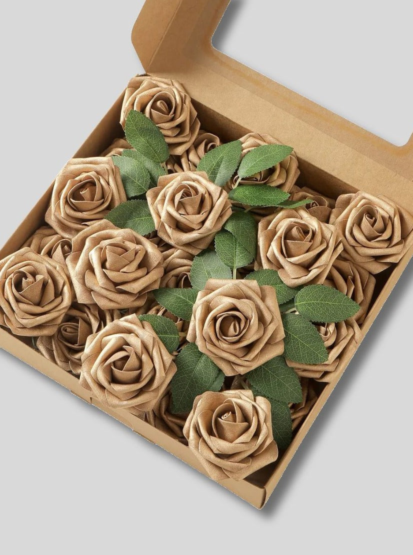 Khaki Fake Floral Artificial Flowers DIY Wedding Bouquet Box Set HH1009