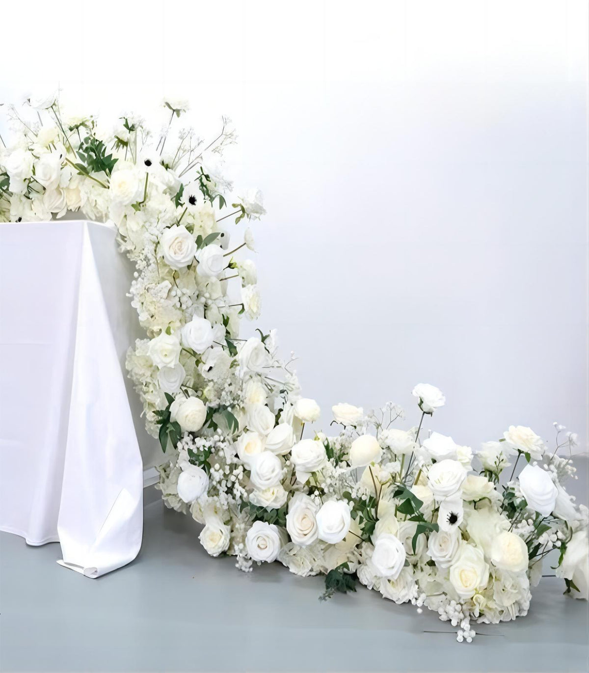 50*250cm White Ivory Hydrangea Rose Artificial Flower Wedding Party Birthday Backdrop Decor CH9313-60