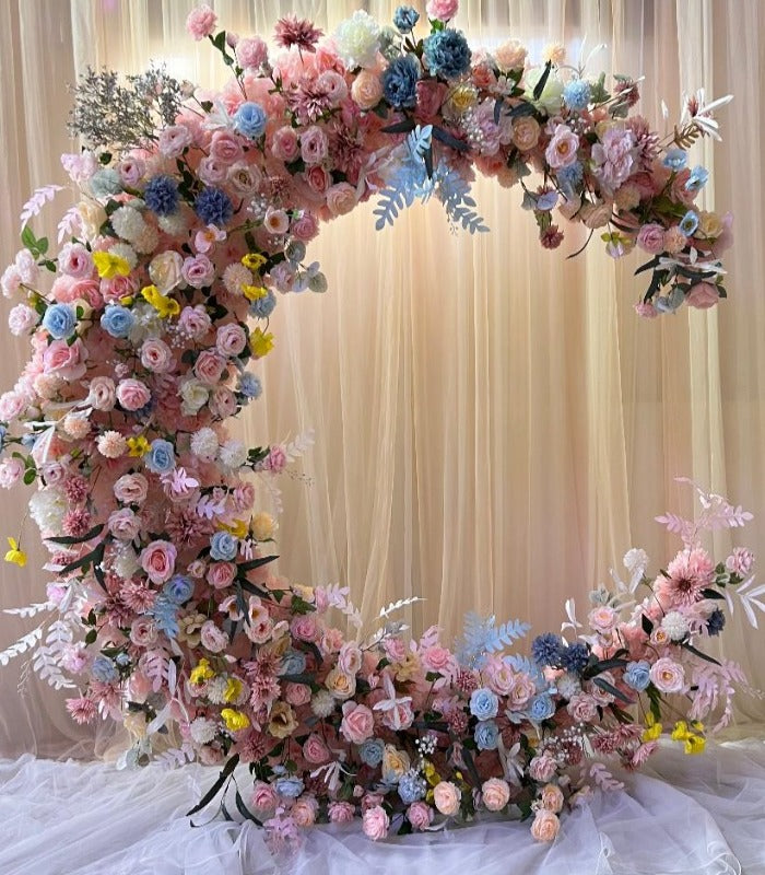 Pink Orchid Rose Artificial Flower & Moon Arch Wedding Party Birthday Proposal Backdrop Decor CH9634-3