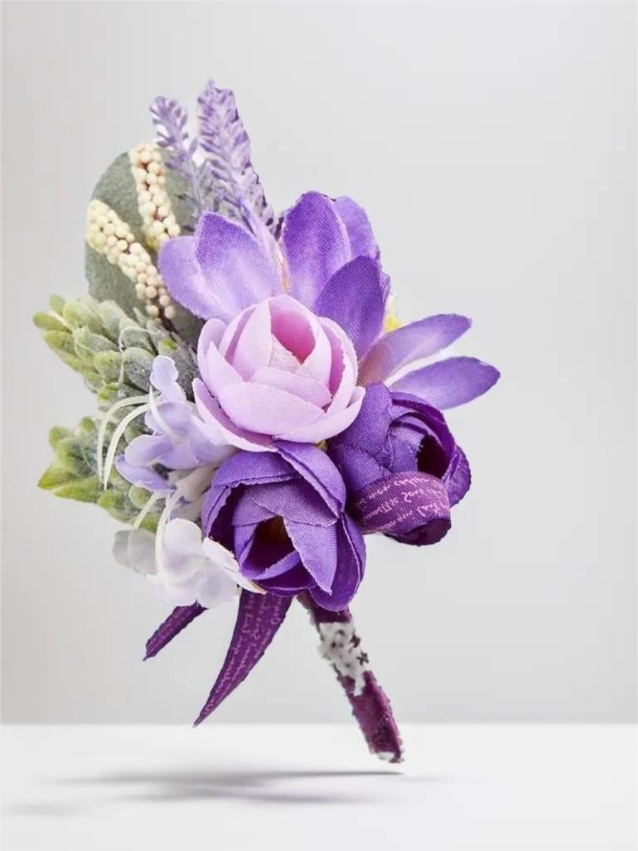 Purple Artificial Flower Wedding Boutonnieres LH2020