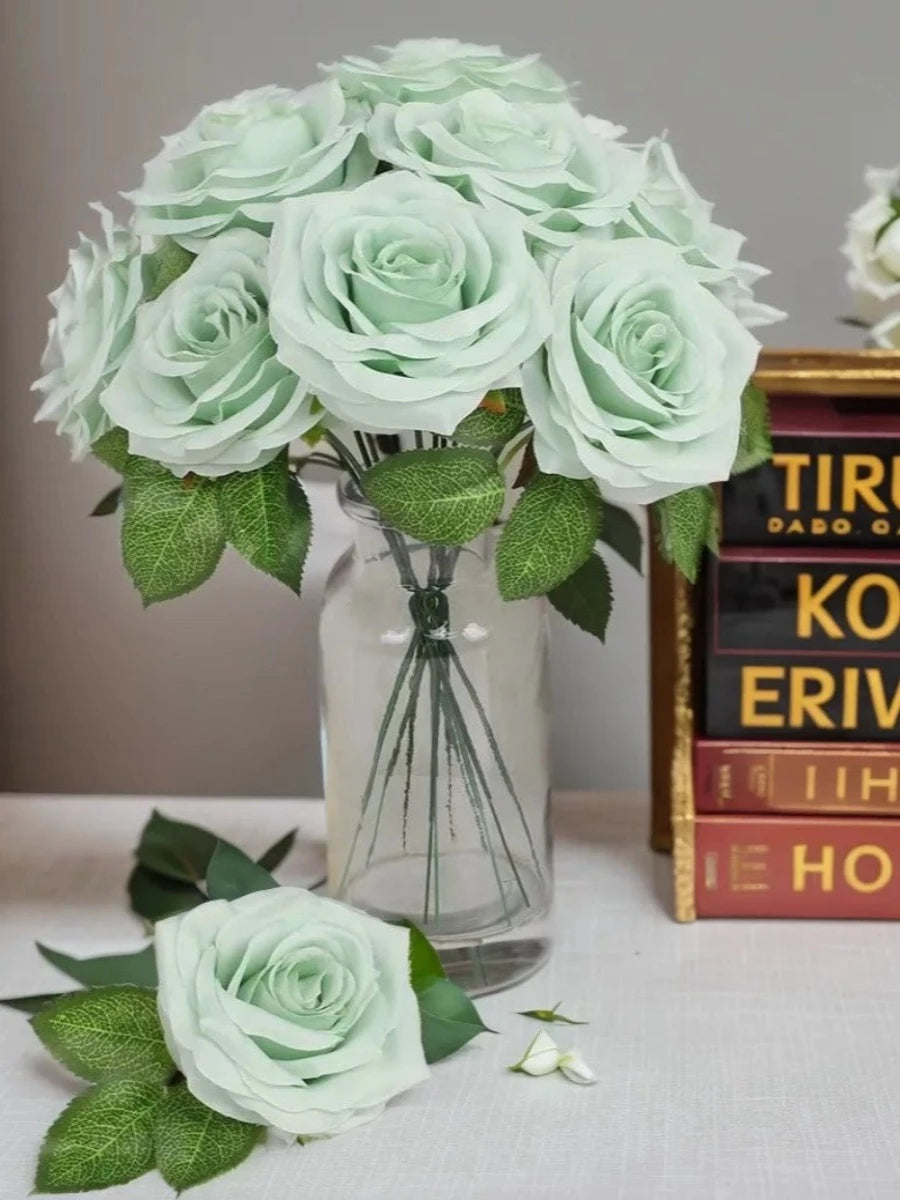 Teal Fake Floral Artificial Flowers DIY Wedding Bouquet Box Set HH1303